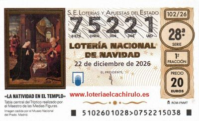 Anverso del décimo 75221 de la Lotería de Navidad 2026, de Cornellà de Llobregat (Barcelona)